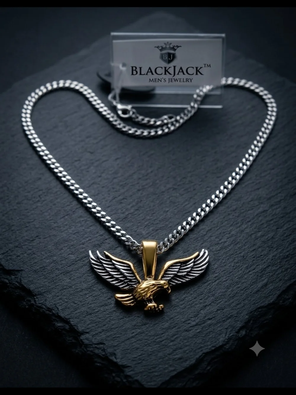 Blackjack Two-Tone Eagle Pendant Necklace - Silver & Gold
